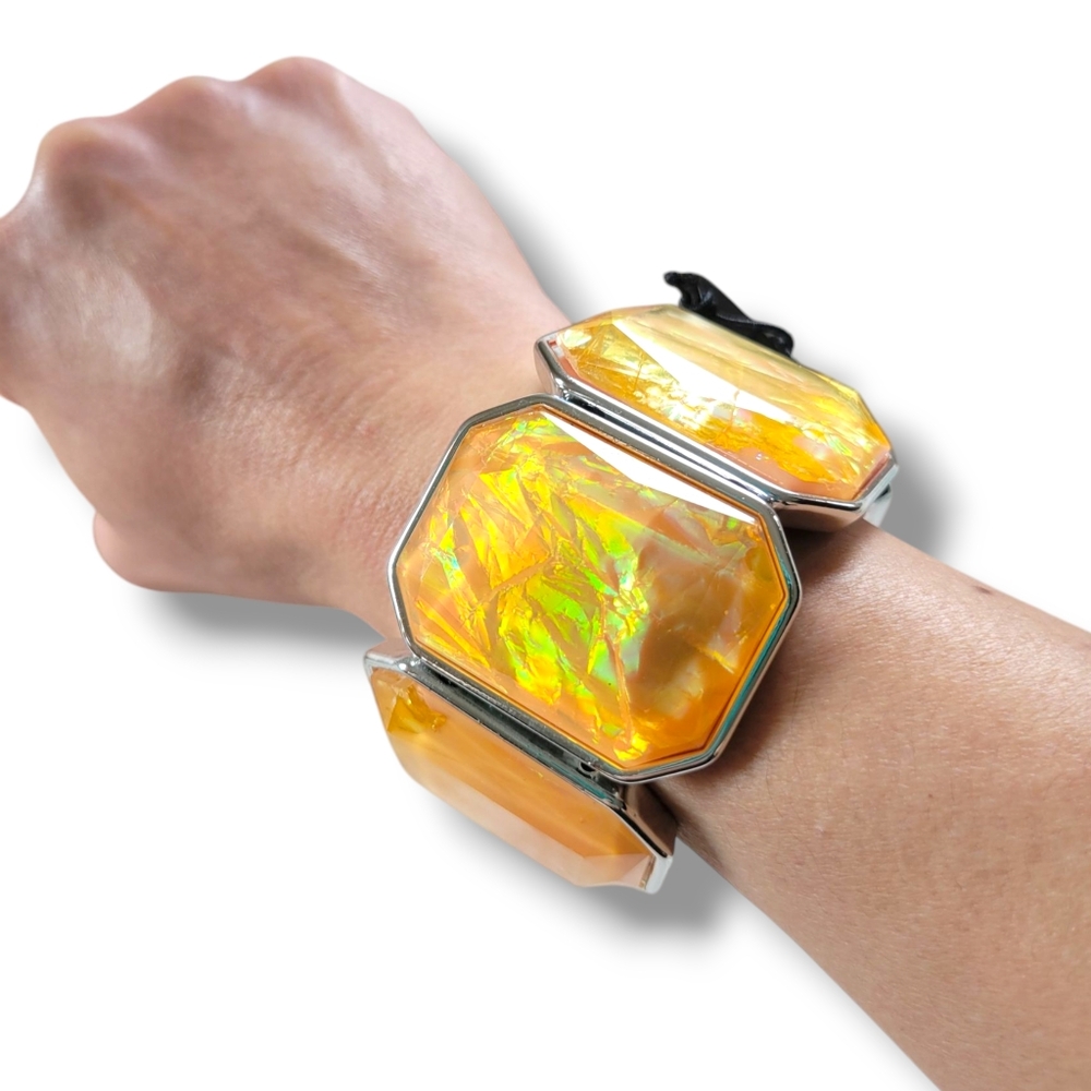 Opal Piedra Pulsera | NWT Vibrant Silver/Orange Chunky Stretch Bracelet